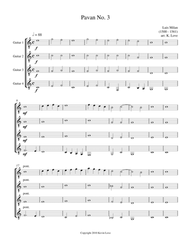 Pavana 3 (Guitar Quartet) - Score and Parts (arr. Kevin Love)