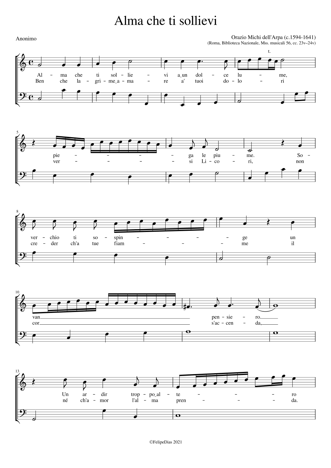Alma che ti sollievi (arr. Early Music Scores)