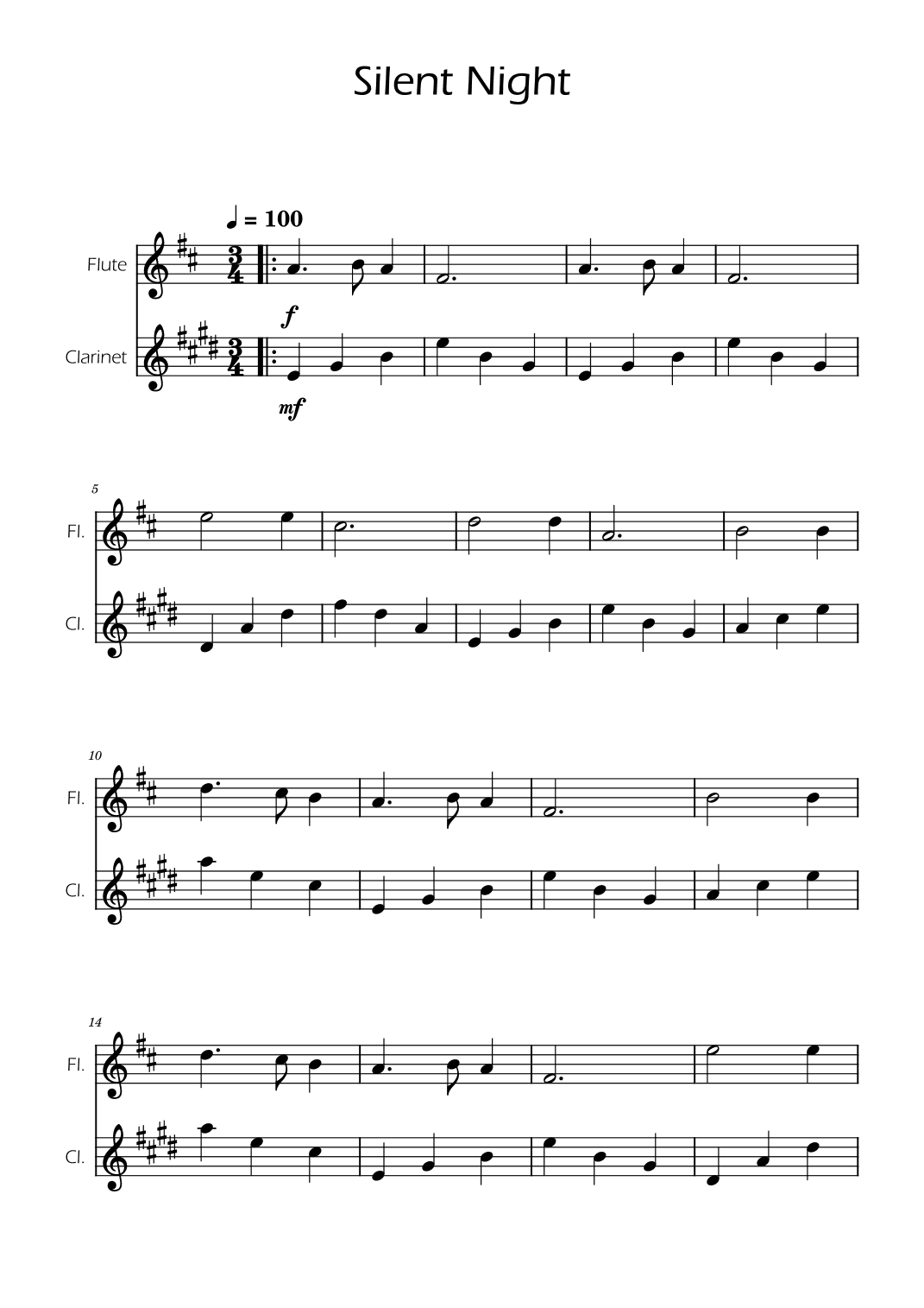 Silent Night - Flute and Clarinet Duet (arr. Ygor Nunes)