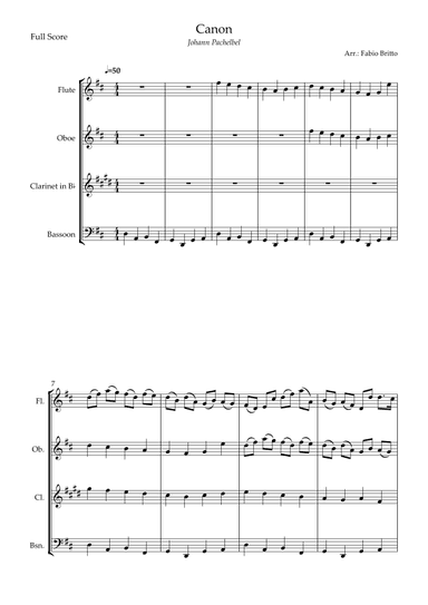 Canon - Johann Pachelbel (Wedding/Reduced Version) for Woodwind Quartet (arr. Fabio Britto)