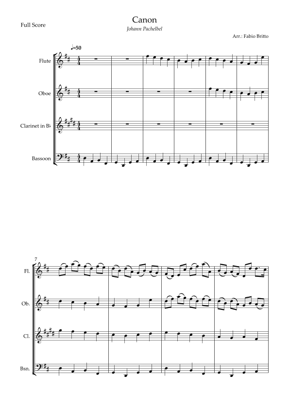 Canon - Johann Pachelbel (Wedding/Reduced Version) for Woodwind Quartet (arr. Fabio Britto)