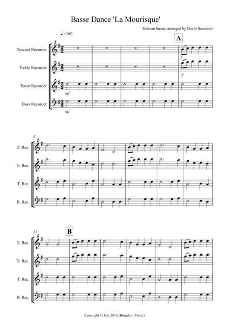 Basse Dance by Susato for Recorder Quartet (arr. David Burndrett)