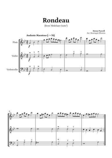 Rondeau from "Abdelazer Suite" by Henry Purcell - For Flute, Violin and Cello (arr. Henrique Oliveira)