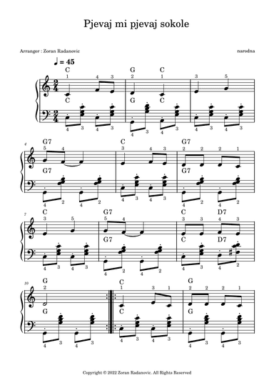 Pjevaj mi pjevaj sokole - C major - for accordion (arr. Zoran Radanovic)