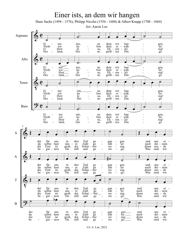Einer ists, an dem wir hangen (SATB, a cappella)