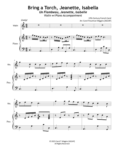 Bring a Torch, Jeanette, Isabelle (Violin w/Piano Accompaniment) (arr. Carol Troutman Wiggins)