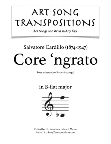 CARDILLO: Core 'ngrato (transposed to B-flat major) (arr. ArtSongTranspositions.com)