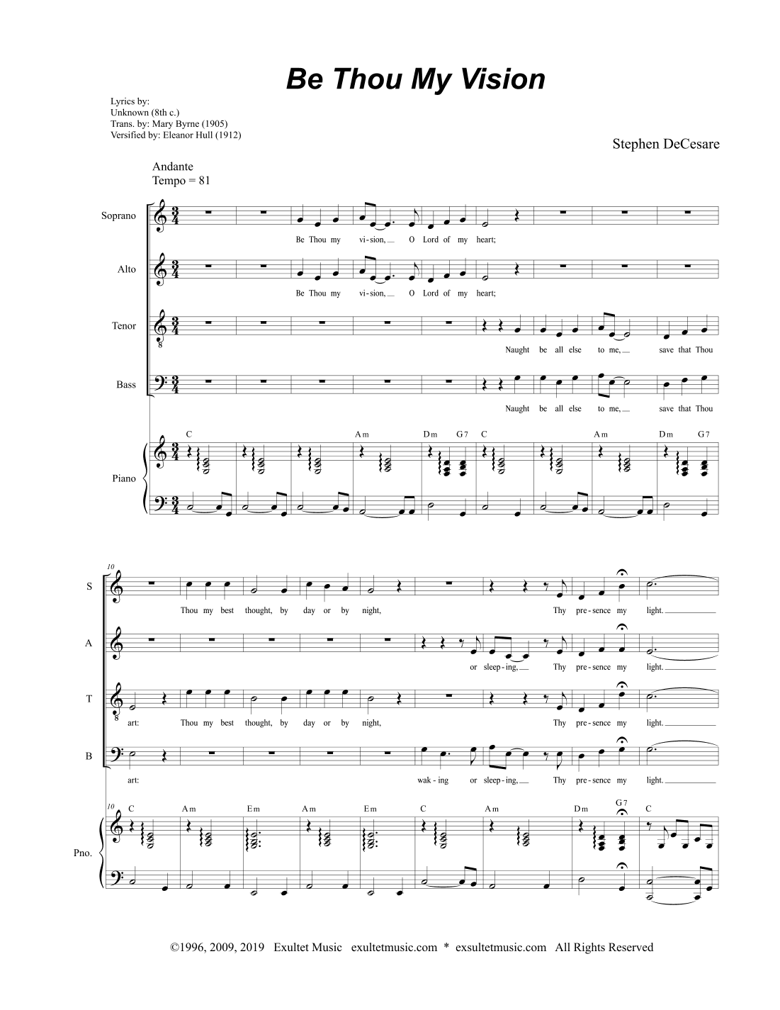 Be Thou My Vision (Vocal Quartet - (SATB)