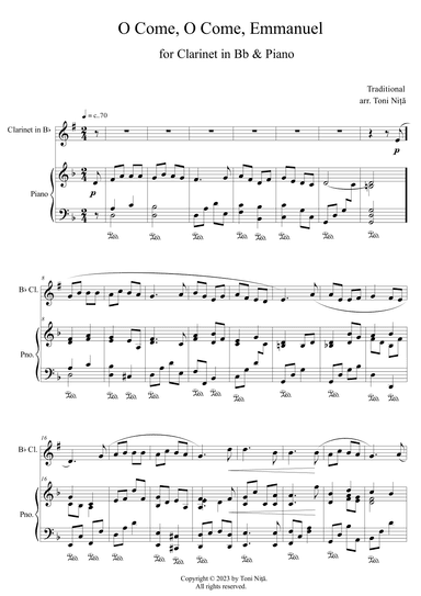 O Come, O Come, Emmanuel (for Clarinet in Bb & Piano) (arr. Toni Nita)