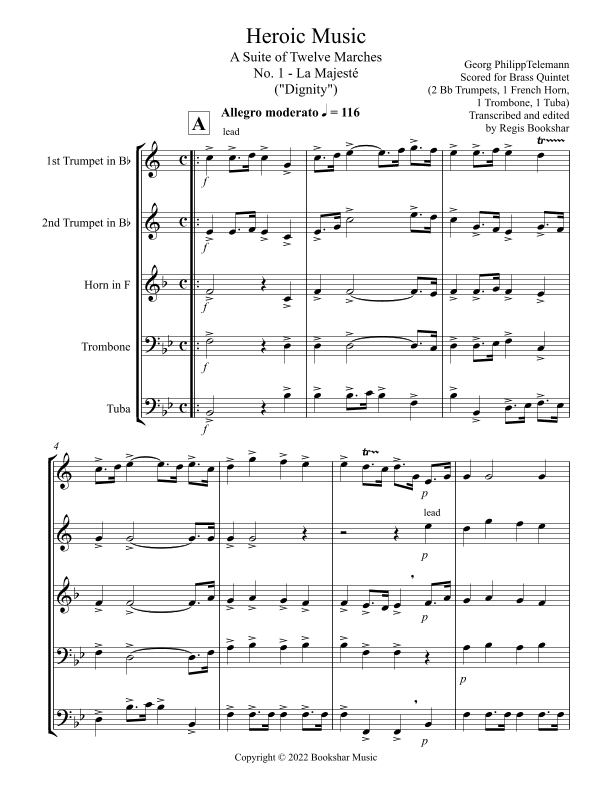 Heroic Music - A Suite of Twelve Marches (Complete) (Brass Quintet - 2 Trp, 1 Hrn, 1 Trb, 1 Tuba) (arr. Regis Bookshar)