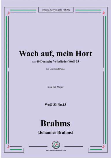 Brahms-Wach auf,mein Hort,WoO 33 No.13,in A flat Major,for Voice and Piano (arr. MSM)