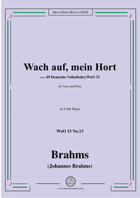 Brahms-Wach auf,mein Hort,WoO 33 No.13,in A flat Major,for Voice and Piano (arr. MSM)