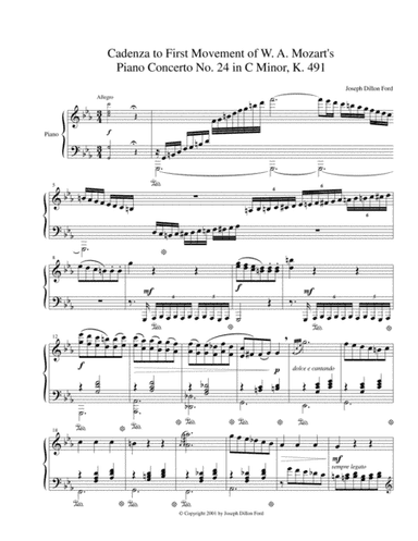 Cadenza to the First Movement of W. A. Mozart's Piano Concerto No. 24 in C Minor, K. 491 - piano sol (arr. Joseph Dillon Ford)