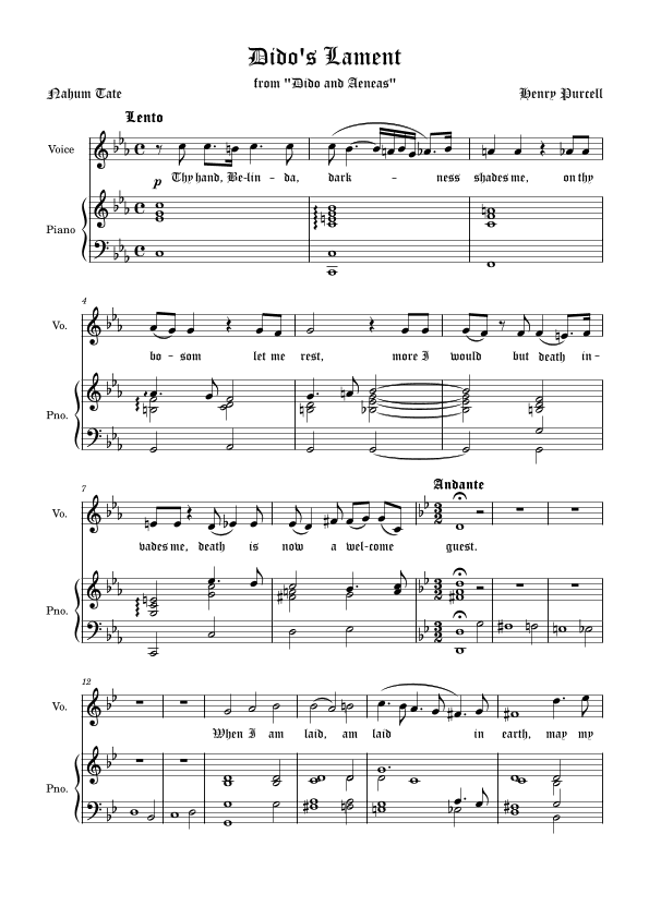Dido`s Lament G-minor (Original key) Modified arrangement (arr. Vladyslav Panfilenko)