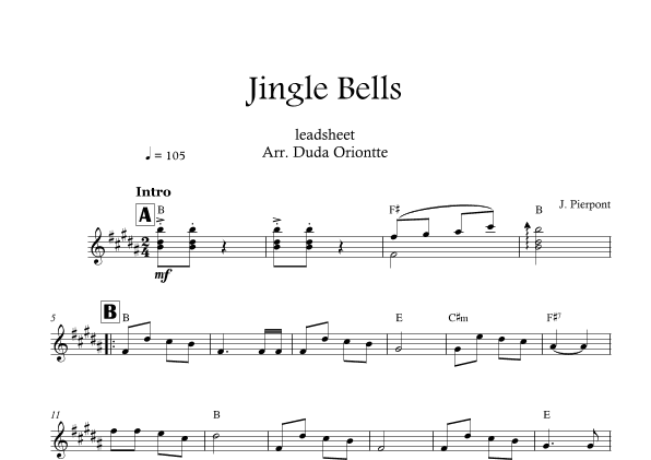 Jingle Bells (B major - leadhsheet - no lyrics) (arr. Duda Oriontte)