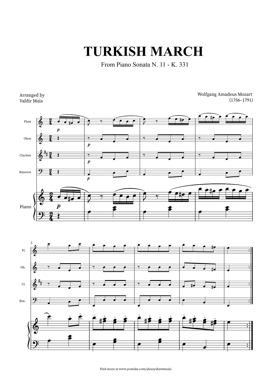 Turkish March - Woodwind Quartet and Piano (arr. Valdir Maia)
