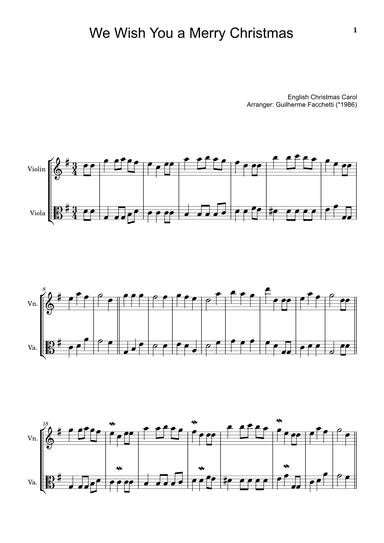 English Christmas Carol - We Wish You a Merry Christmas. For Violin and Viola. (arr. Guilherme Facchetti)