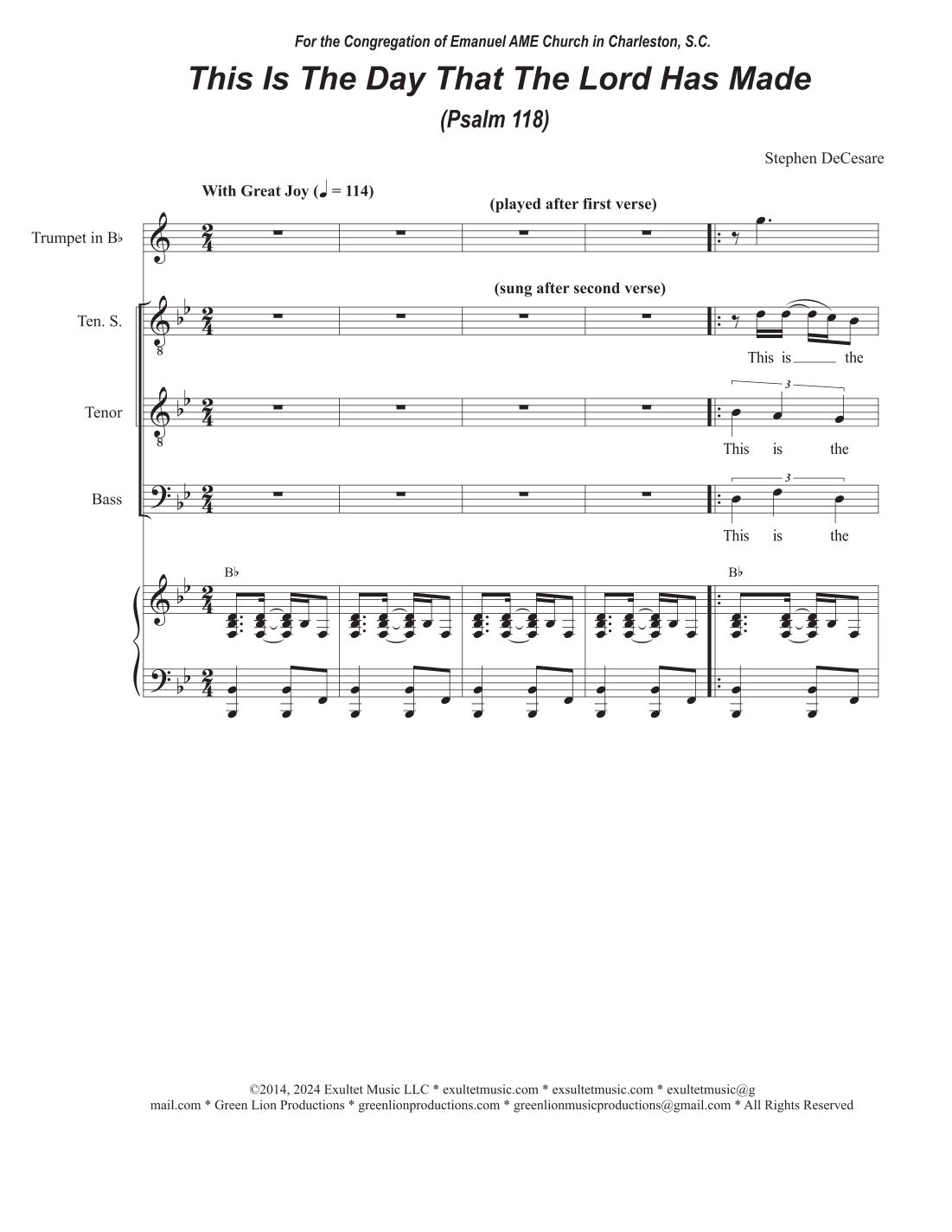 This Is The Day That The Lord Has Made (Psalm 118) (Duet for Tenor and Bass solo)