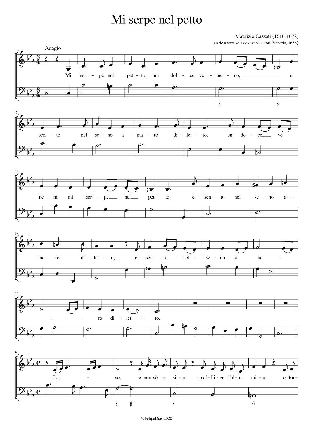 Mi serpe nel petto (Low voice) (arr. Early Music Scores)