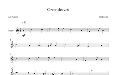 Greensleeves Lead Sheet for  Oboe (arr. Arezzo Music)