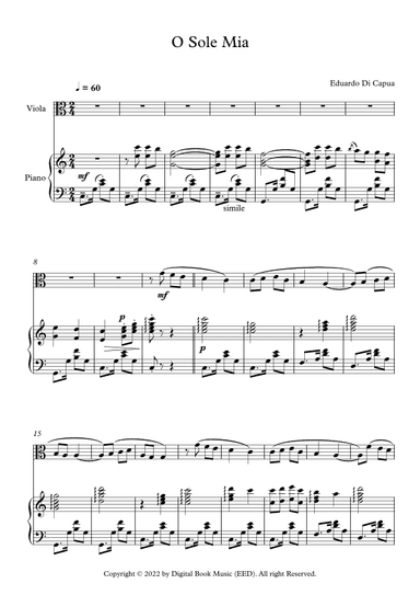 O Sole Mio - Eduardo Di Capua (Viola + Piano) (arr. Digital Book Music)