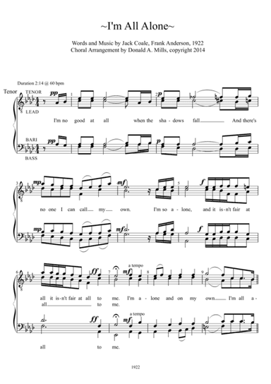 I'm All Alone (arr. Donald A. Mills)