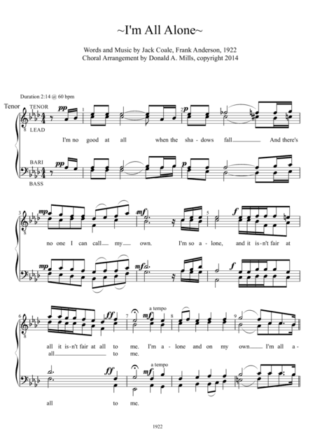 I'm All Alone (arr. Donald A. Mills)