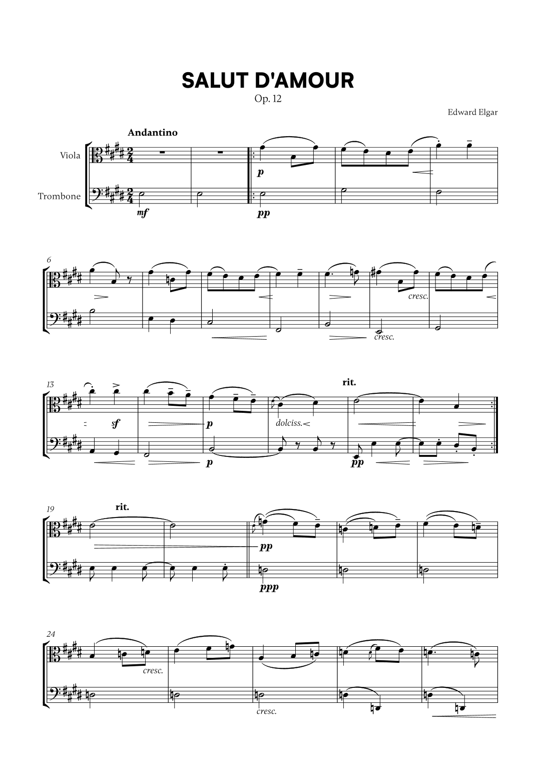 Edward Elgar - Salut d'Amour for Viola and Trombone (arr. Cadenza Editions)