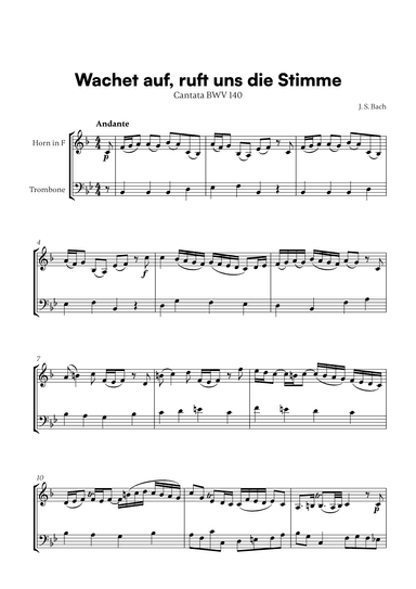 Johann Sebastian Bach - Wachet auf, ruft uns die Stimme (for French Horn and Trombone) (arr. Cadenza Editions)
