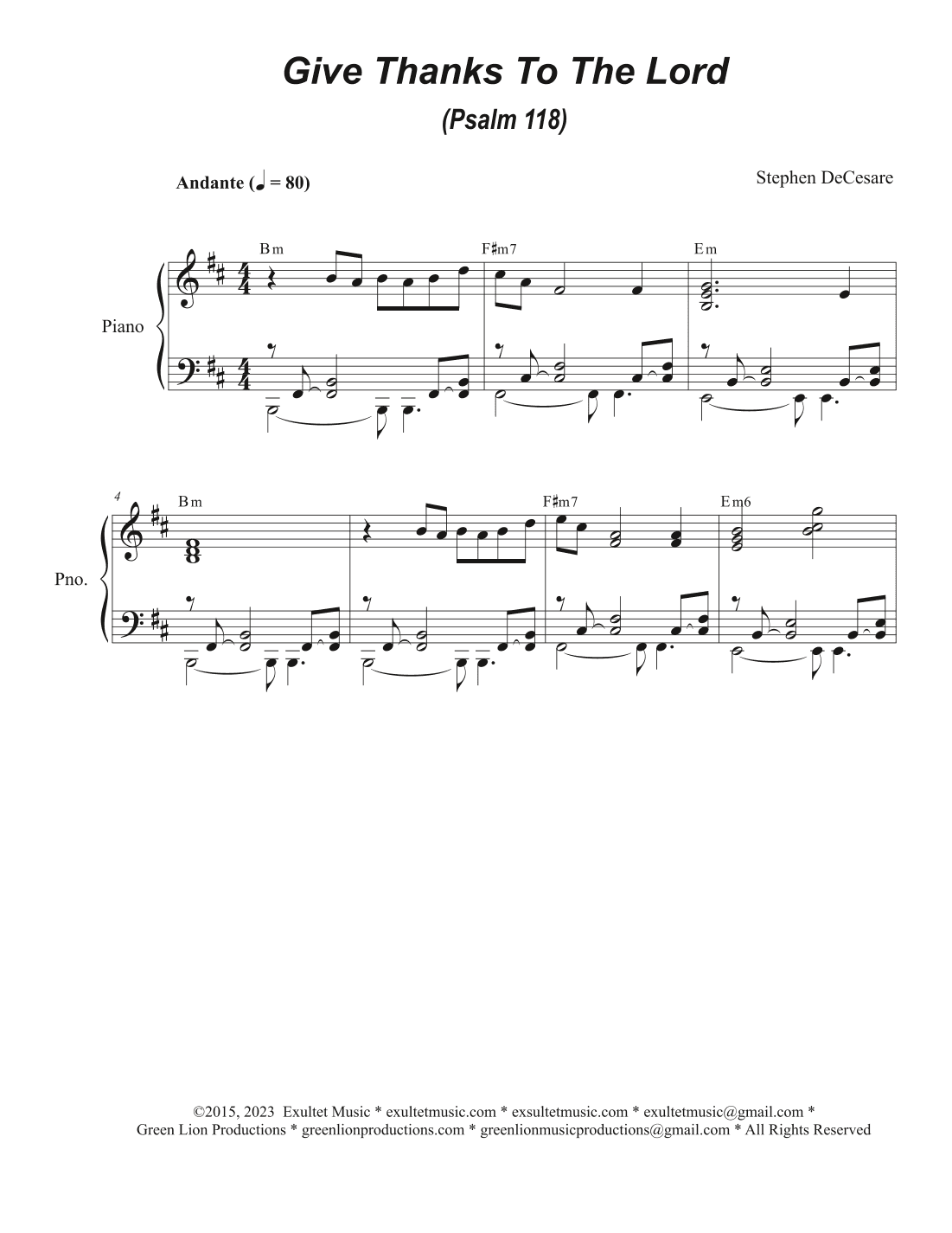 Give Thanks To The Lord (Psalm 118) (Vocal Quartet - (SATB)