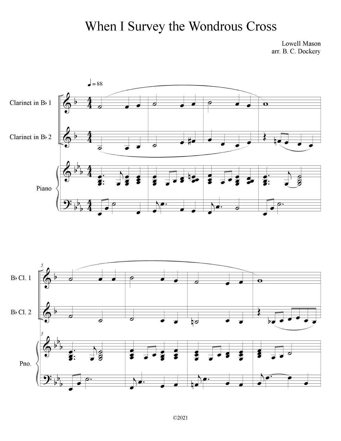 When I Survey the Wondrous Cross (Clarinet Duet with Piano Accompaniment) (arr. B. C. Dockery)