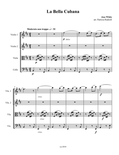 La Bella Cubana, score for string quartet (arr. Patricia Rudisill)