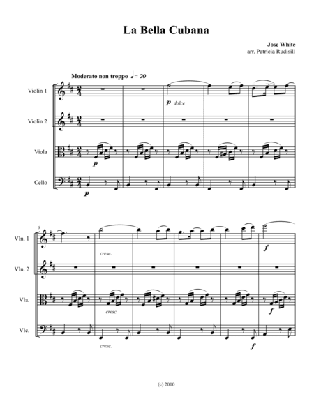 La Bella Cubana, score for string quartet (arr. Patricia Rudisill)