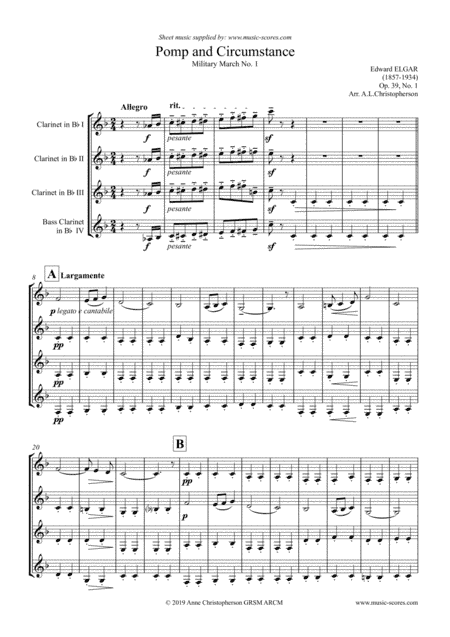 Land of Hope and Glory - Clarinet Quartet (arr. Anne L Christopherson GRSM ARCM)