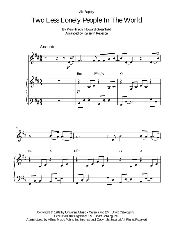 Two Less Lonely People In The World (arr. Kaiserin Rebecca)