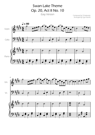 Swan Lake (theme) - Tchaikovsky - Cello and Violin Duet w/ Piano Accompaniment (arr. Ygor Nunes)