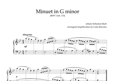 Minuet in G minor BWV anh 115 (Bach) Piano (arr. Cadu Barcelos)