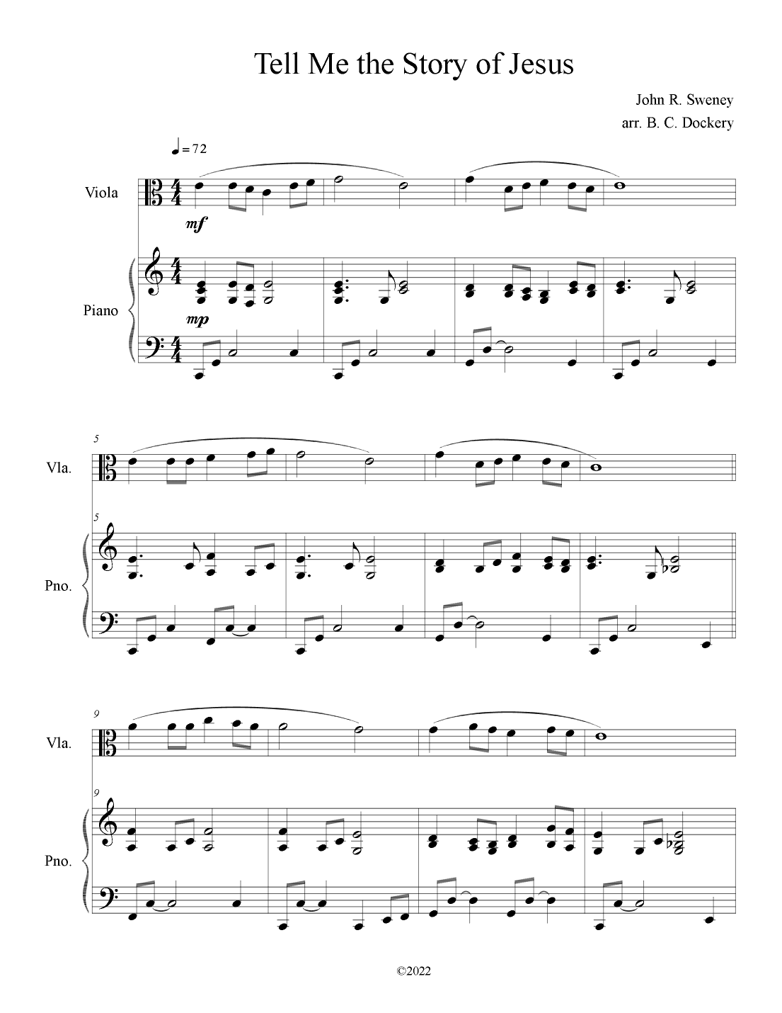 Tell Me the Story of Jesus (Viola Solo with Piano Accompaniment) (arr. B. C. Dockery)