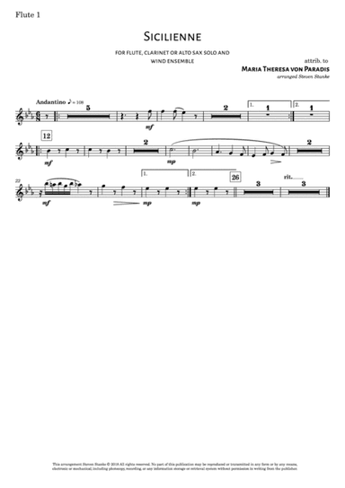 Sicilienne for flute, clarinet or alto sax solo and wind ensemble (arr. Arranged Steven Stanke)