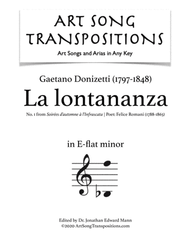 DONIZETTI: La lontananza (transposed to E-flat minor) (arr. ArtSongTranspositions.com)