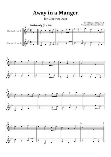 Away in a Manger (Clarinet Duet) - Beginner Level (arr. Henrique Oliveira)