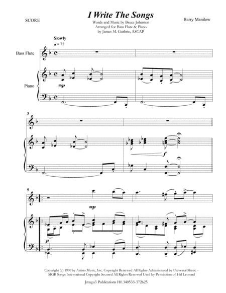 I Write The Songs (arr. James M. Guthrie, ASCAP)