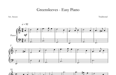 Greensleeves - Easy Piano beginner (arr. Arezzo Music)