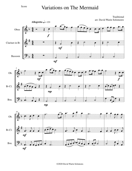 Variations on The Mermaid for wind trio (oboe, clarinet, bassoon) (arr. David Warin Solomons)