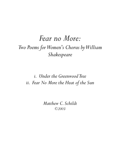 Fear No More: Two Poems for Women's Chorus