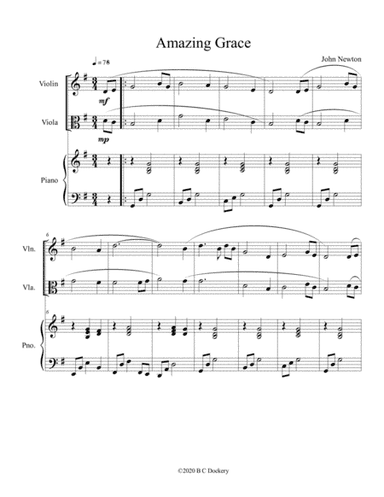 Amazing Grace (duet for violin and viola with opt. piano accompaniment) (arr. B C Dockery)