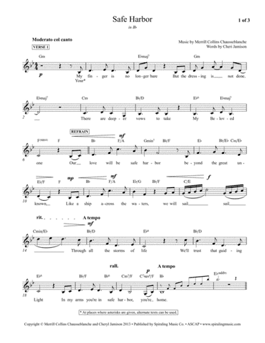 Safe Harbor, vocal piano lead sheet in Bb
