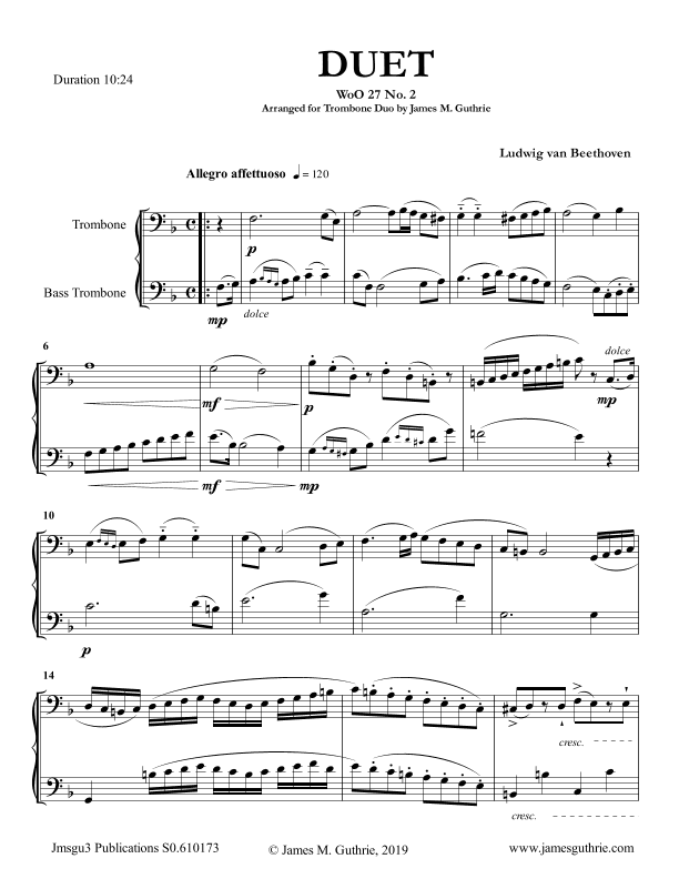 Beethoven: Duet WoO 27 No. 2 for Trombone Duo (arr. James M. Guthrie, ASCAP)