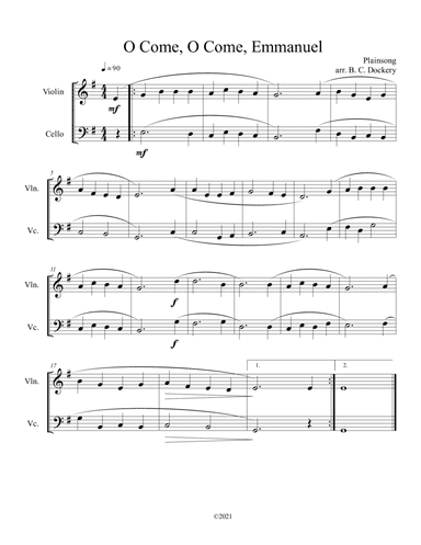 O Come, O Come, Emmanuel (Violin and Cello Duet) (arr. B. C. Dockery)