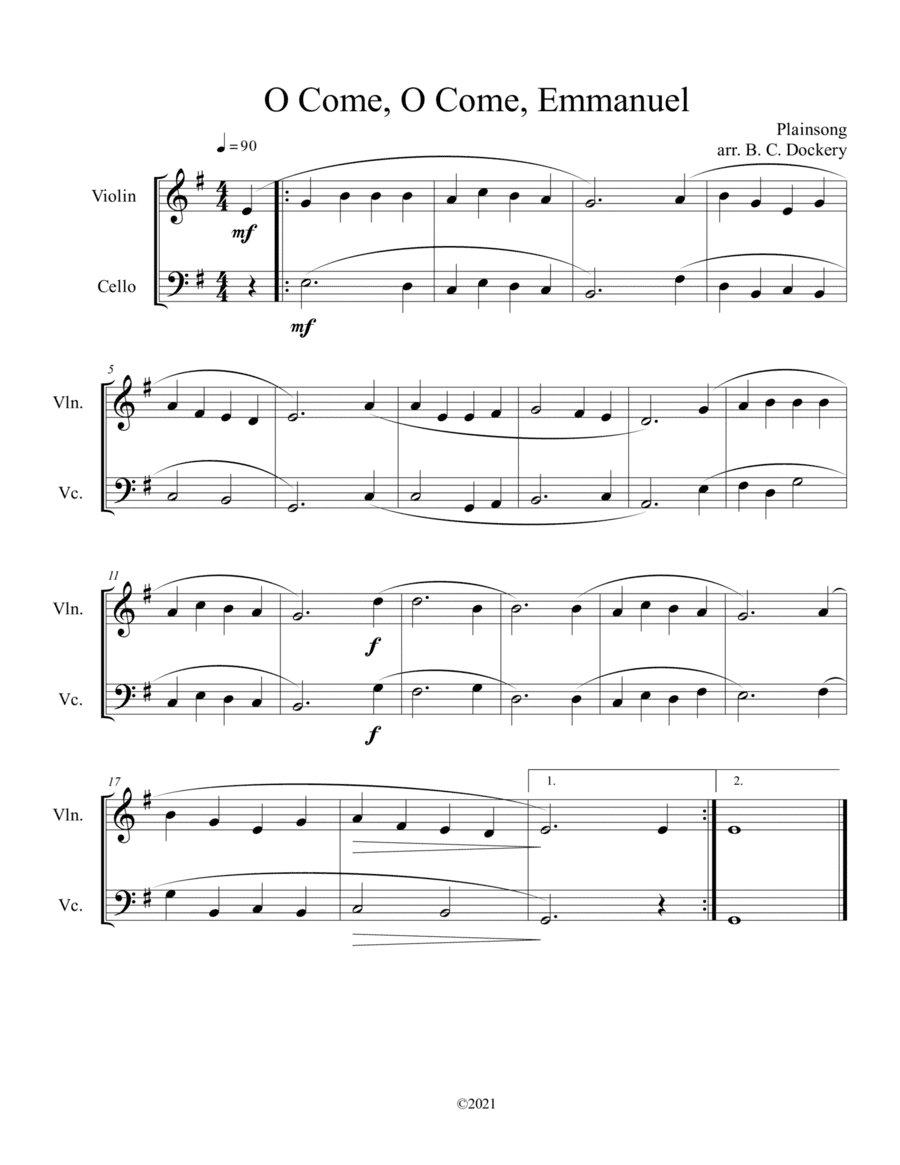 O Come, O Come, Emmanuel (Violin and Cello Duet) (arr. B. C. Dockery)